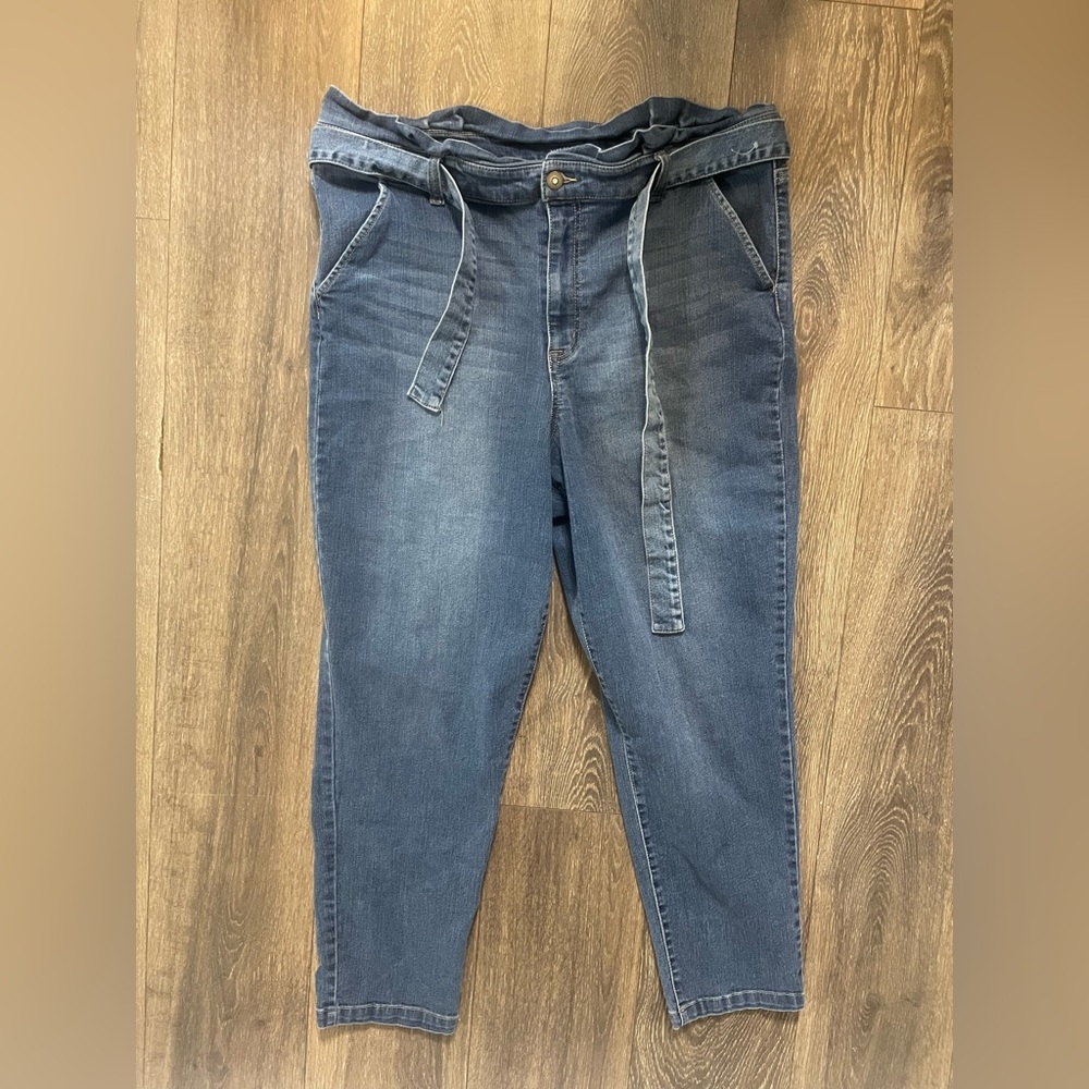 Energie stretch Women's denim Blue Jeans straight relaxed belt size 21 regular
